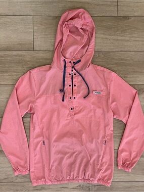 Columbia Pink PFG Hooded Pullover Anorak with Navy Drawcords
